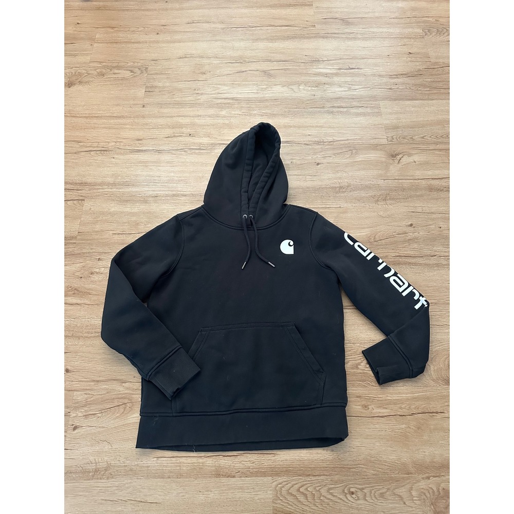 Carhartt Womens Relaxed Fit Graphic Logo Hoodie Black Small S 4-6 Sweatshirt